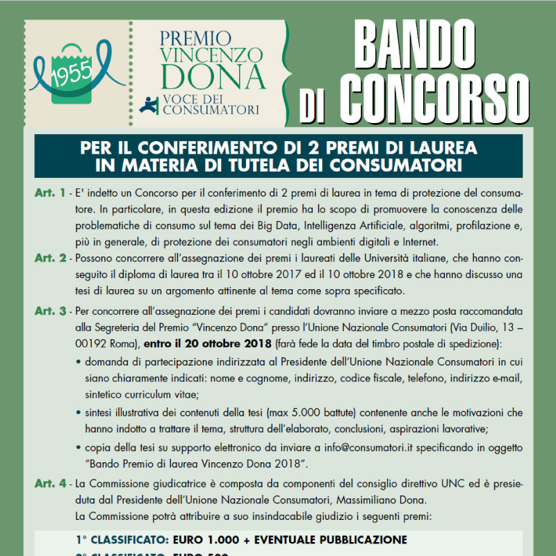 Bando Concorso Vincenzo Dona