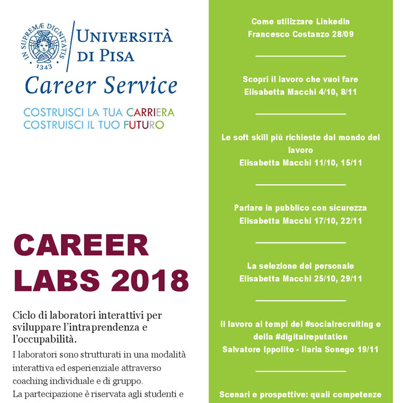 Locandina Career Labs 2018 Università di Pisa