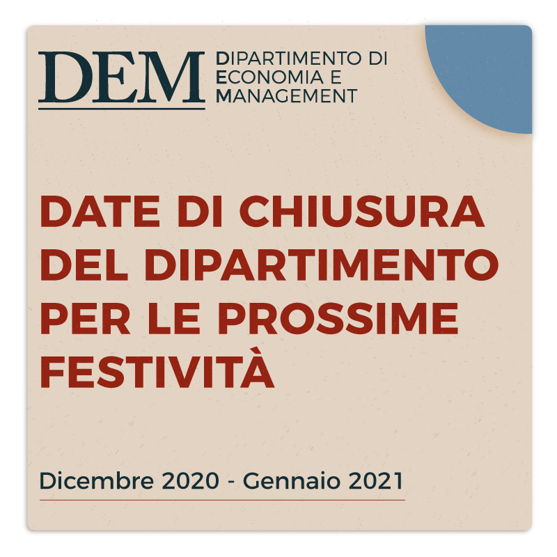 Chiusura Dipartimento Dicembre 2020 Gennaio 2021