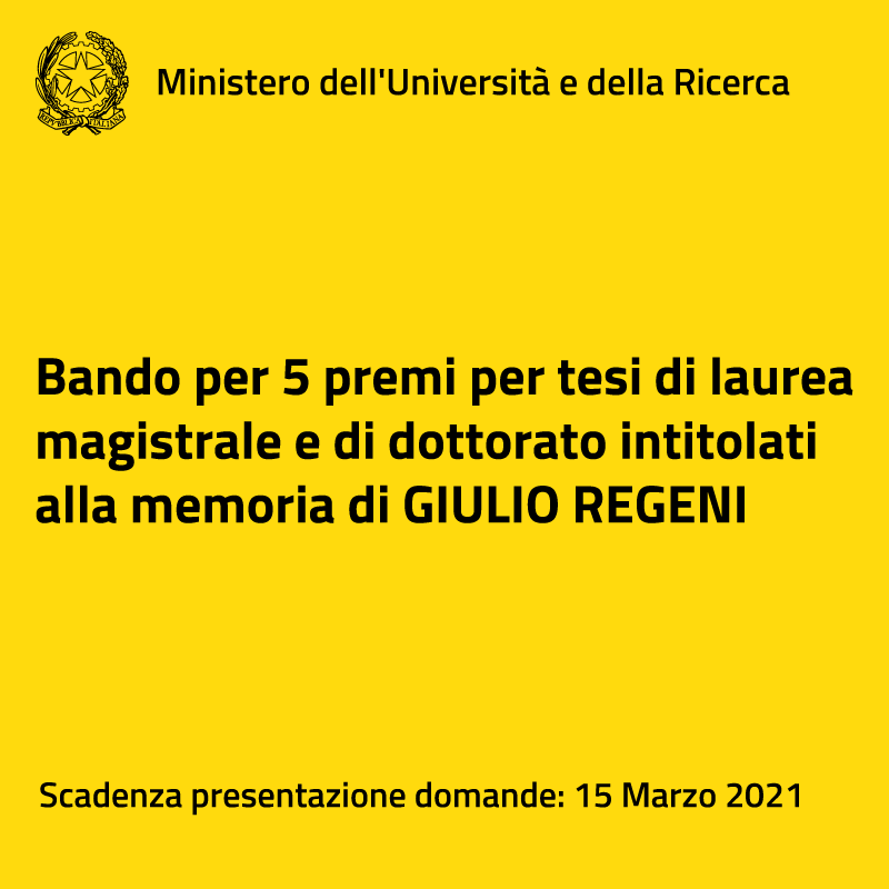 Bando MUR Tesi Laurea Giulio Regeni 2021