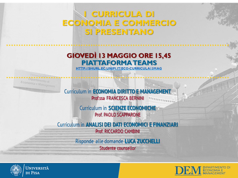 I  curricula di Economia e Commercio si presentano