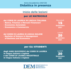 Economia Pisa Inizio Lezioni A.A. 2021/2022