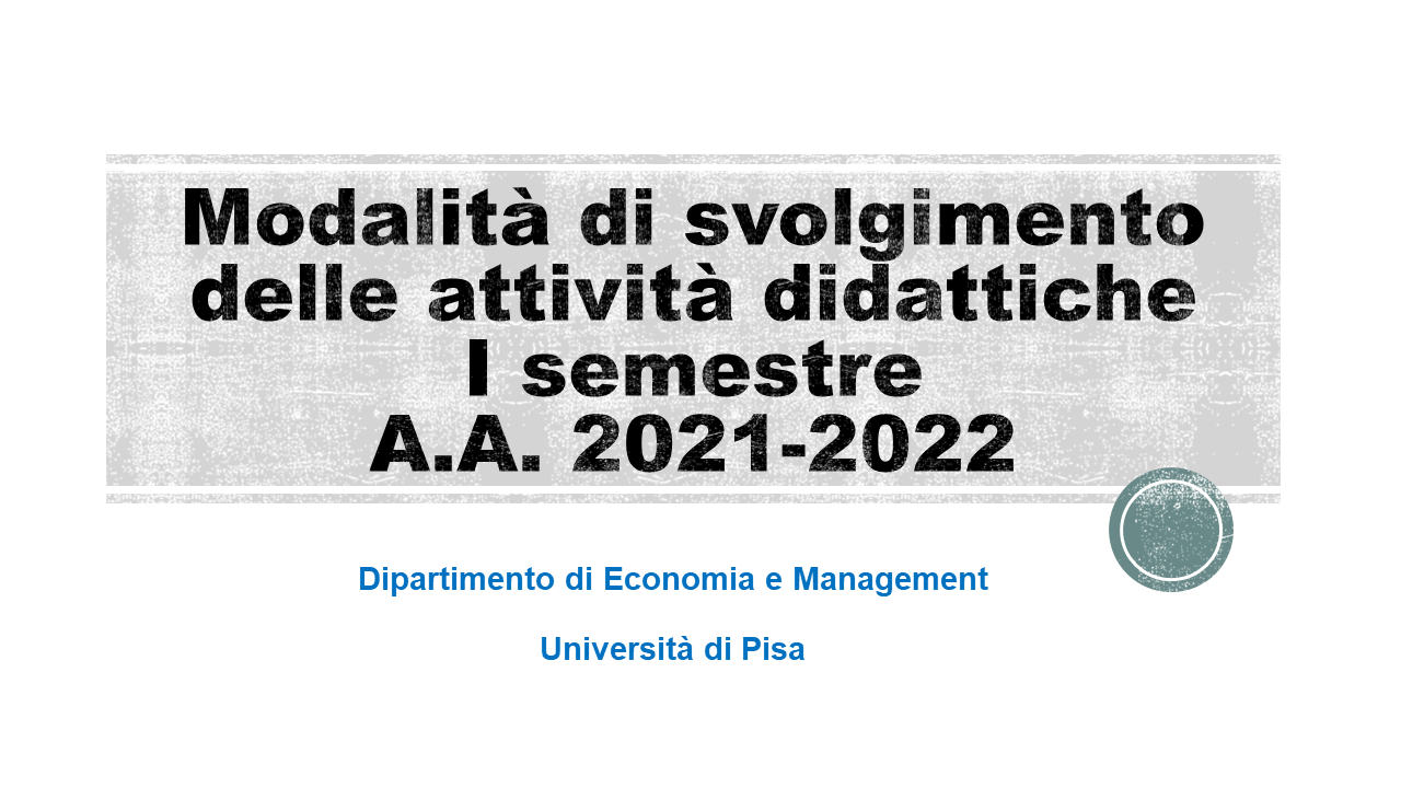 Modalità di svolgimento delle lezioni - I semestre a.a. 2021/22