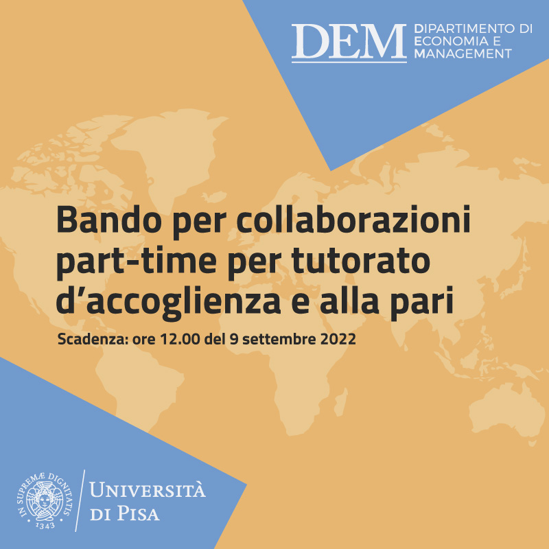 Bando Collaborazioni Part Time Tutorato Accoglienza 2022