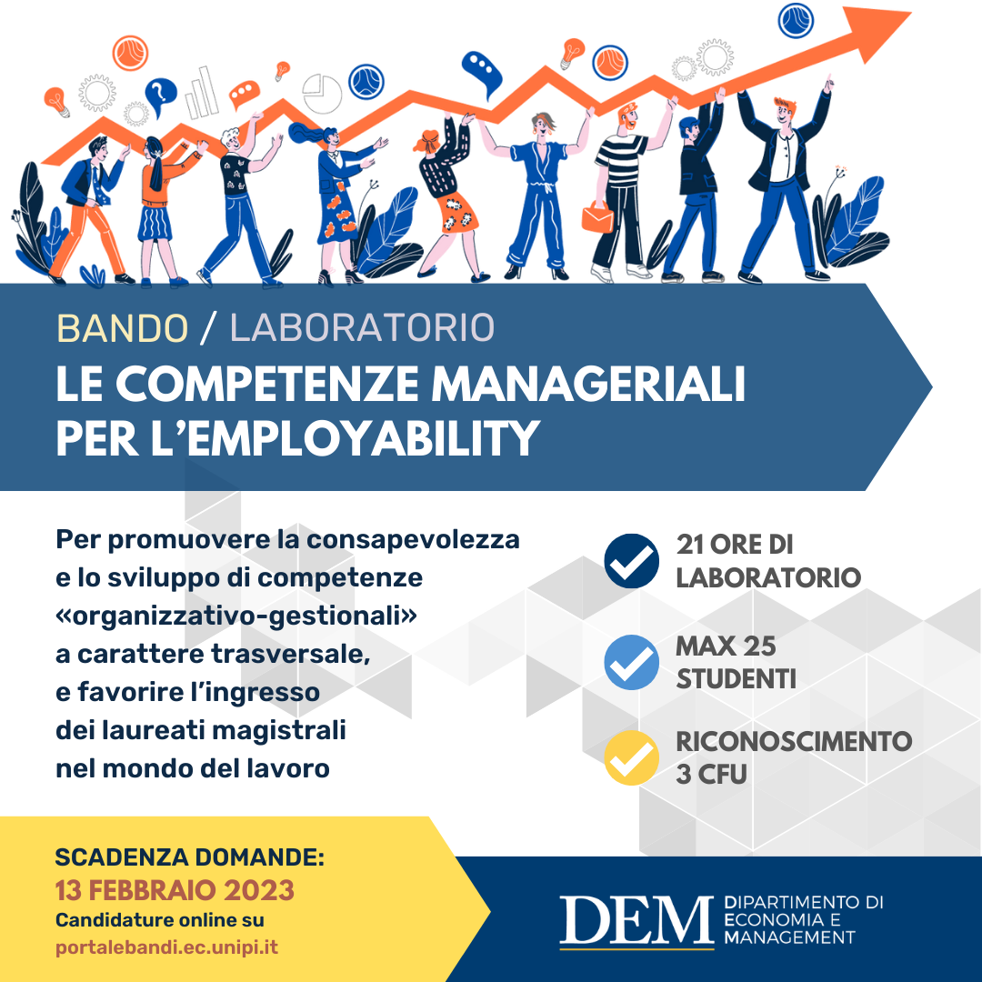 Bando Laboratorio su “Le competenze manageriali per l’employability”, II Semestre, a.a. 2022/2023