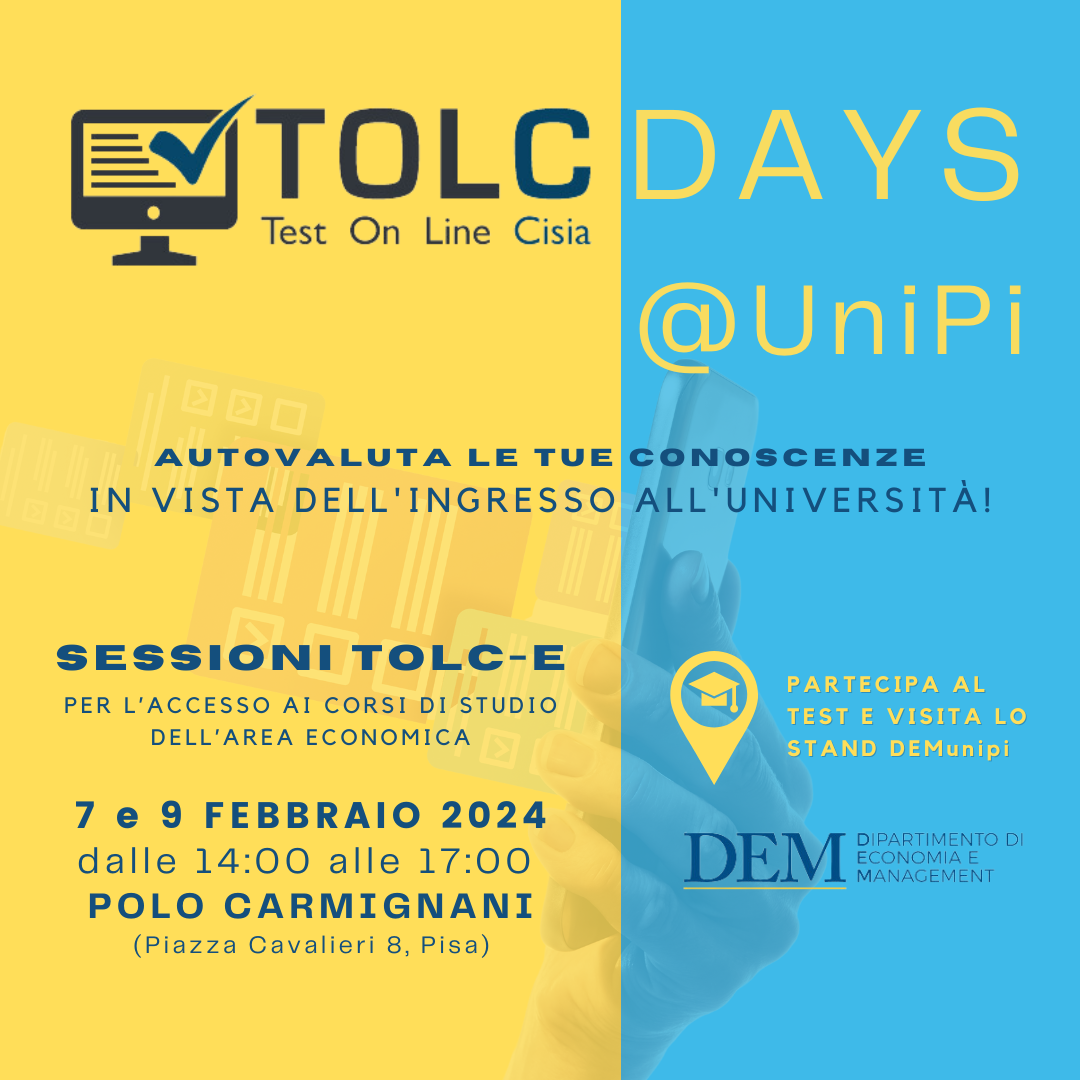 TOLCDaysUNIPI 2024 Le sessioni del Dipartimento di Economia e