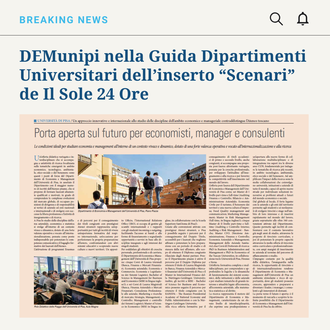 Il Dipartimento di Economia e Management nella Guida Dipartimenti