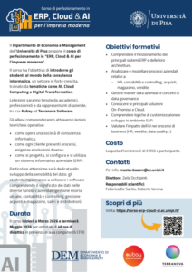 Corso di perfezionamento “ERP, Cloud & AI per l’impresa moderna” - Dipartimento di Economia e Management, Pisa