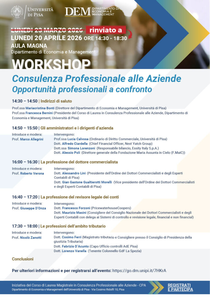 Consulenza professionale alle aziende: opportunità professionali a confronto - 20/04/2026