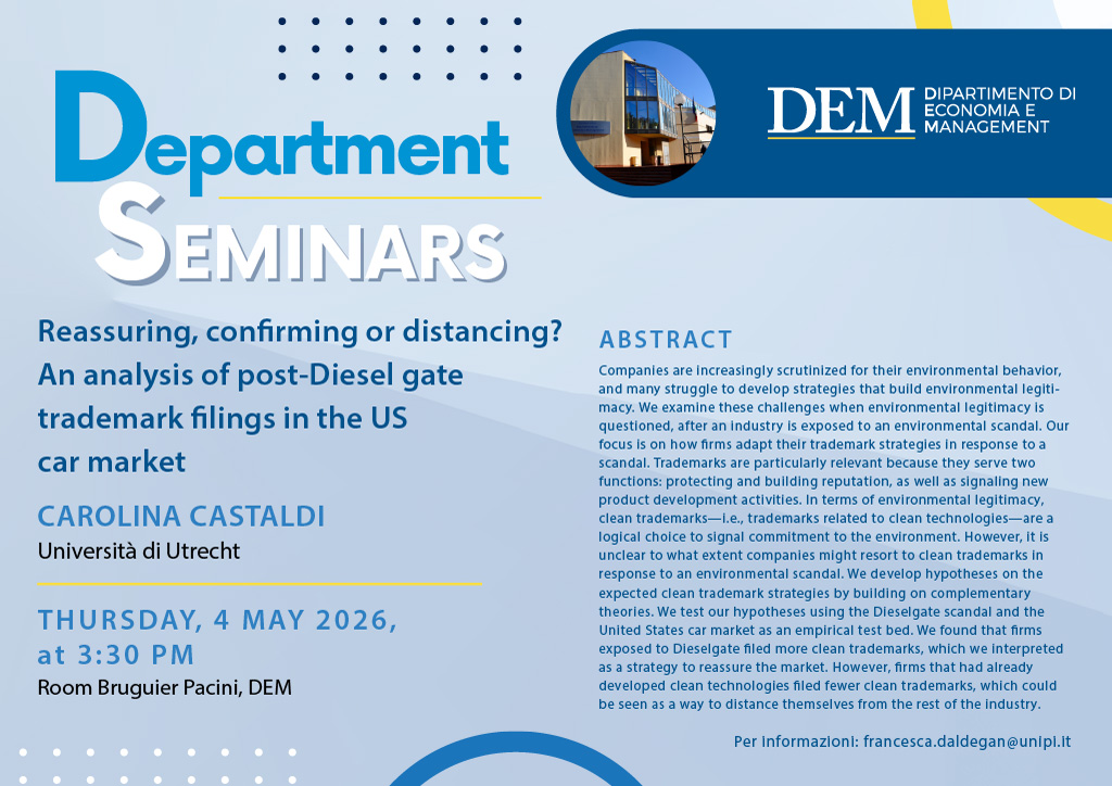 DEM Seminars, 4 maggio 2026